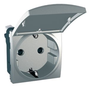 SE Unica Top/Class  1 utičnica sa poklopcem  2P+E zaštita DE  2 m  aluminijum