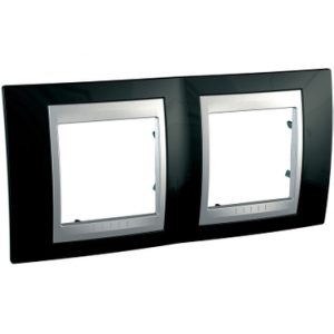 SE Unica Top dekorativni ram dvostruki  H71 rodijum crna/aluminijum