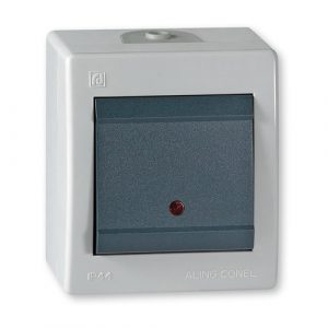 POWER Sklopka ukrsna  sa indik. 10A 250V~ IP44  sivo /antracit