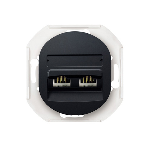 EON Priključnica telefonska bez maske 2xRJ12 6/6 Cat 3 crna soft