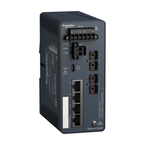 SE Modicon Managed Switch - 4 ports for copper + 2 ports for fiber optic multimode