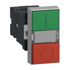 SE Illuminated double headed push button Easy Harmony XA2 plastic 22mm 1 green flush I + 1 light + 1 red flush O 24V AC DC 1NO + 1NC