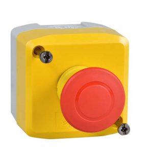 SE Control station Harmony XALD XALK plastic yellow 1 red mushroom head push button 40mm emergency stop push pull 1 NC unmarked