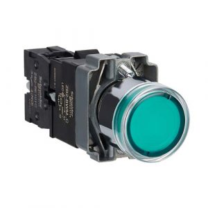 SE Svetleći taster Easy Harmony XB2 metalni udubljeni zeleni 22mm sa povratkom 220V AC 1NO