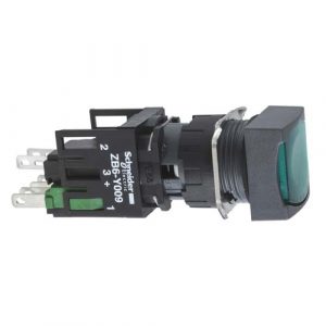 SE Complete illuminated push button Harmony XB6 green square flush 16mm spring return 1NO + 1NC  12...24V