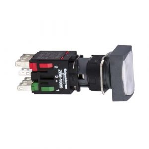 SE Complete illuminated push button Harmony XB6 white rectang flush 16mm spring return 1NO 12...24V