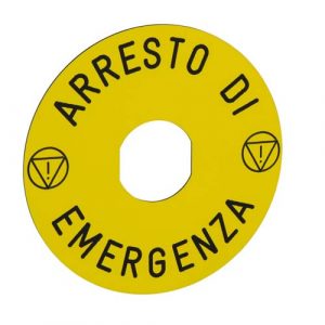 SE natpis Ø90 za taster nužnog isklj. -ARRESTO DE EMERGENZA/logo ISO13850