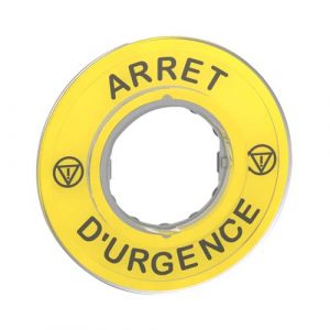 SE Legend holder 60mm for emergency stop Harmony XB4 plastic yellow marked ARRET D'URGENCE